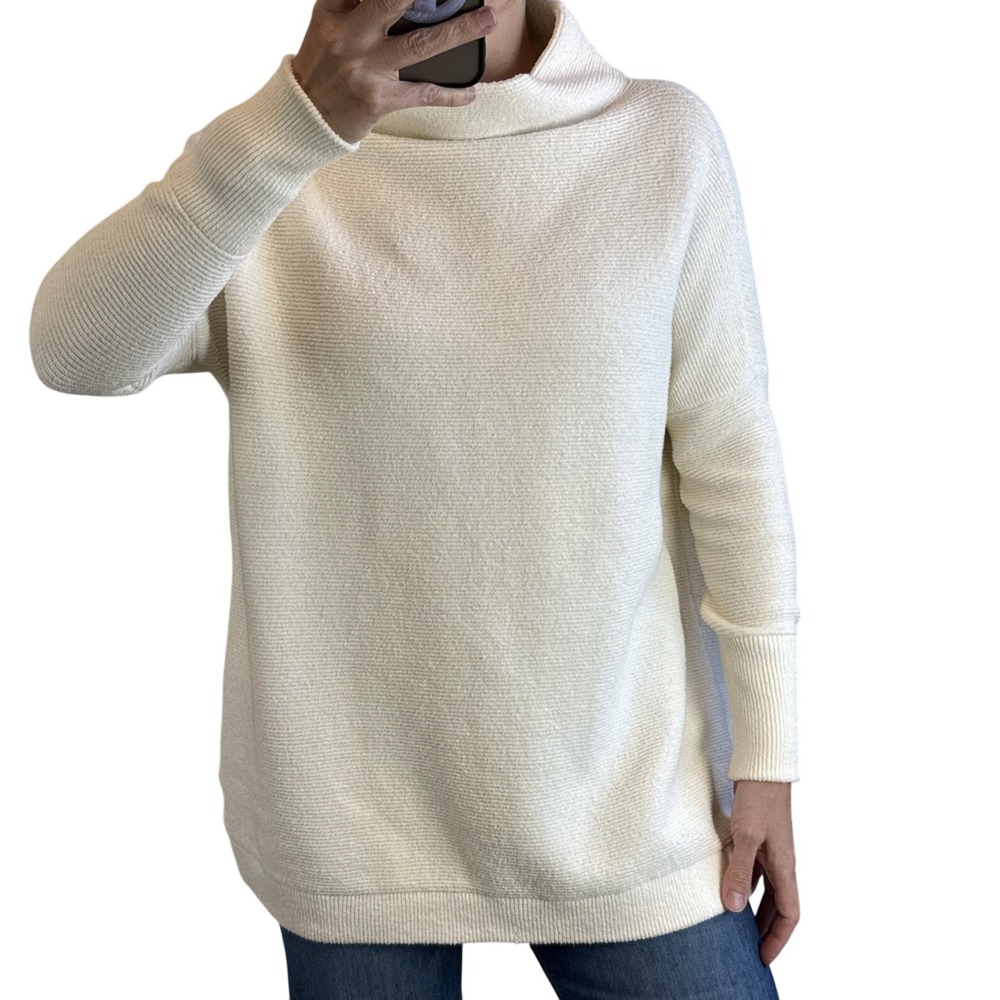 Free People Ottoman Slouchy Tunic Sweater Size XS Ribbed Ecru Ivory Ribbed Knit
